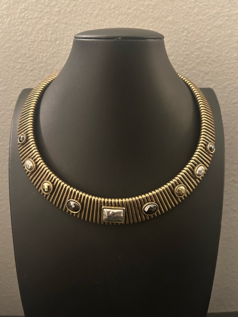 Chico's Two-Tone Ribbed Collar Necklace in Gold and Silver